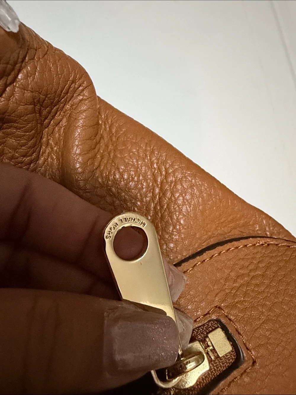 Michael Kors Brown Pebbled Leather Shoulder Bag with Gold Hardware